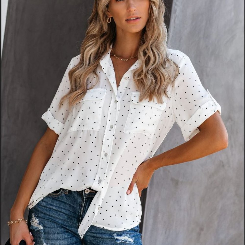 Button Down Polka Dot Blouse